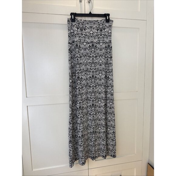 Cynthia Rowley Maxi Skirt Womens M Black White Long Ankle Pull On Casual Stretch - Picture 4 of 14